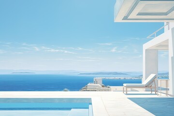 Fototapeta na wymiar a Professional Shot of a Luxury and Modern Mansion in Greece near the Sea. Generative AI.