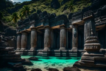 temple in archaeological site country wallpaper and background generated by AI