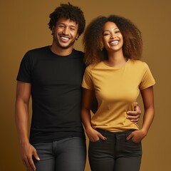 Fototapeta premium Illustration of a fashion portrait with plain t-shirt mockup, AI Generated