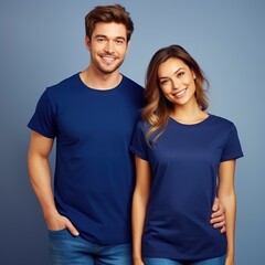 Fototapeta premium Illustration of a fashion portrait with plain t-shirt mockup, AI Generated