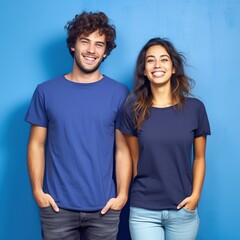 Obraz premium Illustration of a fashion portrait with plain t-shirt mockup, AI Generated