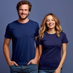Fototapeta premium Illustration of a fashion portrait with plain t-shirt mockup, AI Generated