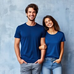 Fototapeta premium Illustration of a fashion portrait with plain t-shirt mockup, AI Generated