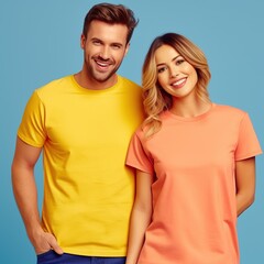 Fototapeta premium Illustration of a fashion portrait with plain t-shirt mockup, AI Generated
