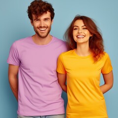 Fototapeta premium Illustration of a fashion portrait with plain t-shirt mockup, AI Generated