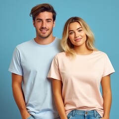 Fototapeta premium Illustration of a fashion portrait with plain t-shirt mockup, AI Generated
