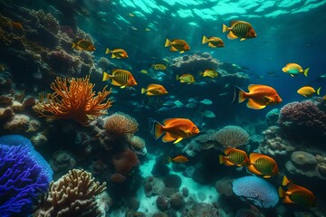 coral reef with fish wallpaper and background generated by AI