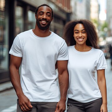 Illustration of a fashion portrait with plain t-shirt mockup, AI Generated