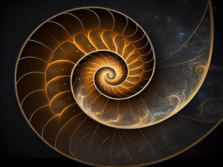 Beautiful glowing spiral texture or background, on a dark background and space starry style. Generative AI