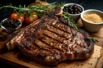 Grilled beef steak ribeye with vegetables, AI Generated