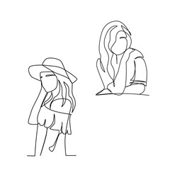 Woman vector illustration drawn in line art style