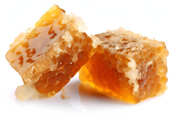 Honeycomb Pieces Isolated on White Background: AI Generated Image