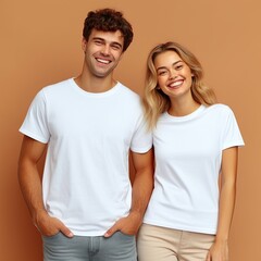 Obraz premium Illustration of a fashion portrait with plain t-shirt mockup, AI Generated