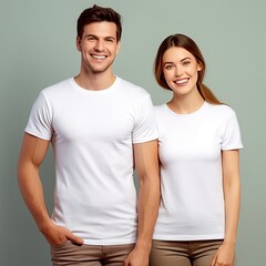 Fototapeta premium Illustration of a fashion portrait with plain t-shirt mockup, AI Generated