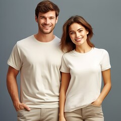 Obraz premium Illustration of a fashion portrait with plain t-shirt mockup, AI Generated