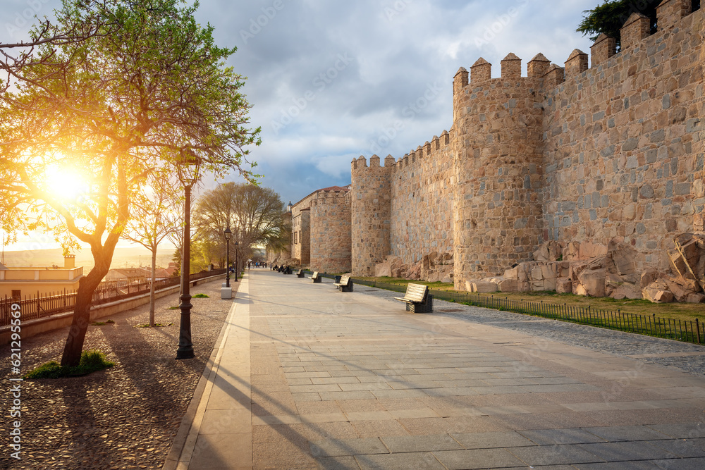 Sticker Promenade by Avila Medieval Walls at sunset - Avila, Spain