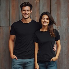Fototapeta premium Illustration of a fashion portrait with plain t-shirt mockup, AI Generated