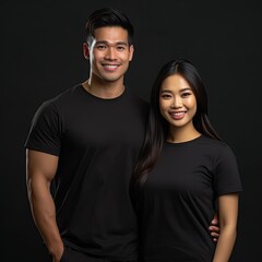 Fototapeta premium Illustration of a fashion portrait with plain t-shirt mockup, AI Generated