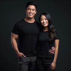 Fototapeta premium Illustration of a fashion portrait with plain t-shirt mockup, AI Generated