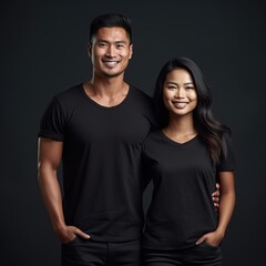 Fototapeta premium Illustration of a fashion portrait with plain t-shirt mockup, AI Generated