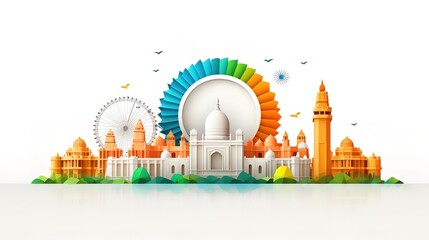 Cartoon illustrations celebrating the Independence Day of flags and happy people.AI generated.  