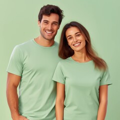 Obraz premium Illustration of a fashion portrait with plain t-shirt mockup, AI Generated
