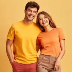 Fototapeta premium Illustration of a fashion portrait with plain t-shirt mockup, AI Generated