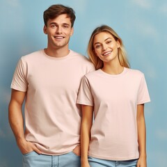 Fototapeta premium Illustration of a fashion portrait with plain t-shirt mockup, AI Generated