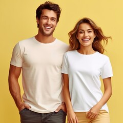 Illustration of a fashion portrait with plain t-shirt mockup, AI Generated