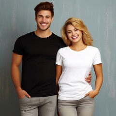 Fototapeta premium Illustration of a fashion portrait with plain t-shirt mockup, AI Generated