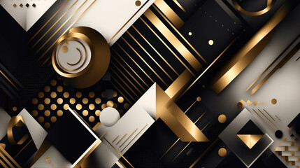 Abstract geometric background with gold and black elements. Vector Illustration. generative ai