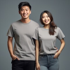 Fototapeta premium Illustration of a fashion portrait with plain t-shirt mockup, AI Generated