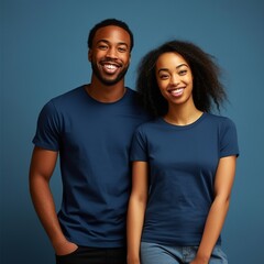 Fototapeta premium Illustration of a fashion portrait with plain t-shirt mockup, AI Generated