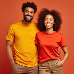 Fototapeta premium Illustration of a fashion portrait with plain t-shirt mockup, AI Generated