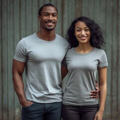 Obraz premium Illustration of a fashion portrait with plain t-shirt mockup, AI Generated