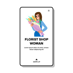 happy florist shop woman vector. owner retail, work flower, female store happy florist shop woman web flat cartoon illustration