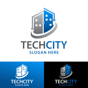 smart technology residential city logo design vector template