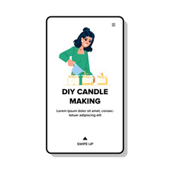 home diy candle making vector. creative wax, wick art, homemade craft home diy candle making web flat cartoon illustration
