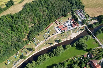 Zlata Koruna aerial view of camping site for water sport lovers a favourite destination for canoeing stopover with visit of a local Abbey-Monastery