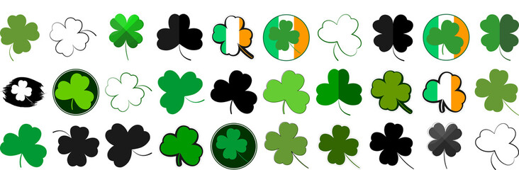 Set clover icons, Patrick’s Day symbol, PNG illustration
