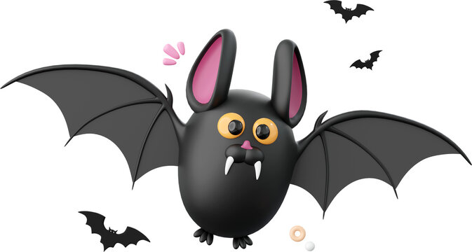 Cute bat, Halloween theme elements 3d illustration