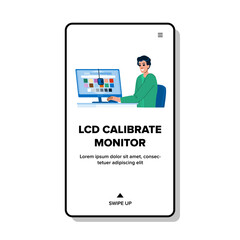 test lcd calibrate monitor vector. display computer, screen management, colour photographer test lcd calibrate monitor web flat cartoon illustration