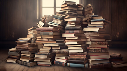 stack of old books. Generative AI