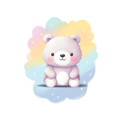 Pastel teddy bear with rainbow background. Generative AI