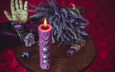 Magical scene, esoteric and wicca concept, fortune telling, witch stuff on a table	