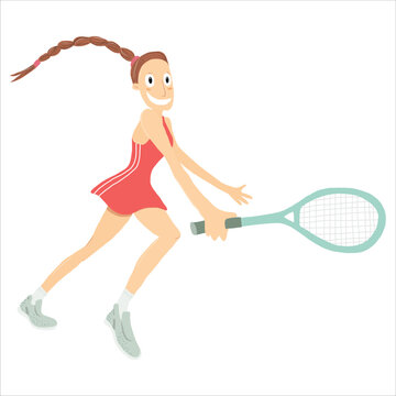 Tennis player girl with a racket. Vector illustration.