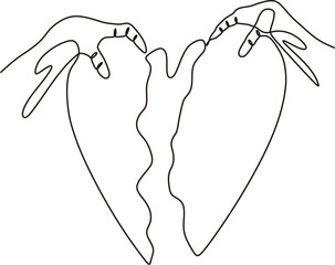continuous line vector hand is splitting heart