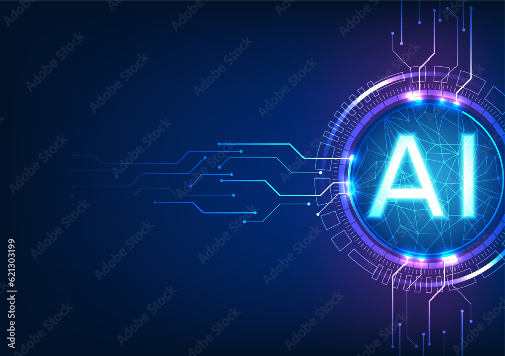 Poster connection of artificial intelligence technology. featuring the ai letter within a technology circle
