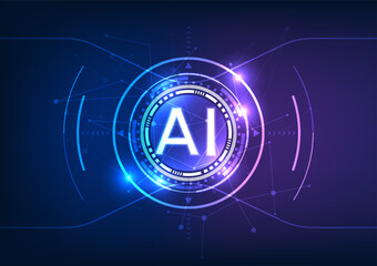 Smart artificial intelligence technology that is used to help humans, with the element of the letter ai Inside the technology circle on the back are interlocking lines.