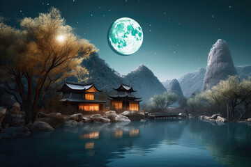 Obraz premium Beautiful Night Scenery of Ancient Chinese Architecture